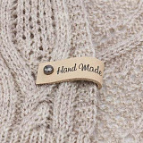 Кожаная бирка с кнопкой 'Hand Made' 1,3*7см (бежевый)