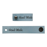 Кожаная бирка с кнопкой 'Hand Made' 1,3*7см (голубой)