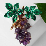 Брошь "Аметист" виноград, зелёно-фиолетовый в золоте 6см