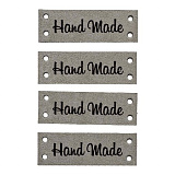 Кожаная бирка пришивная 'Hand Made' 1,4*4см (св.серый)