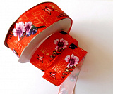 7271 Лента атласная 25мм*22,85м "Цветы и бабочки"(3 красный)